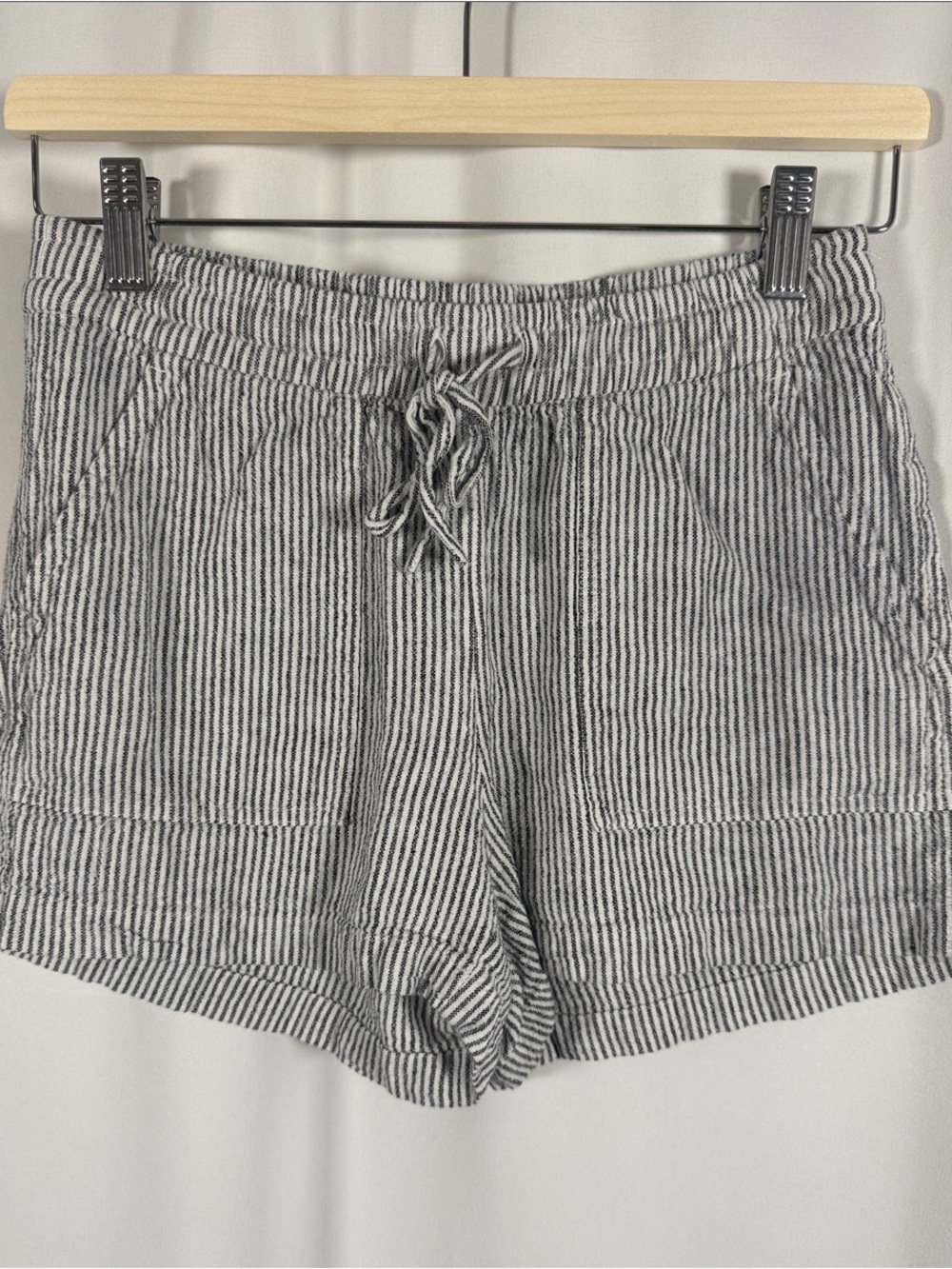 J. Crew Factory Black and White Striped Linen Drawstring Shorts